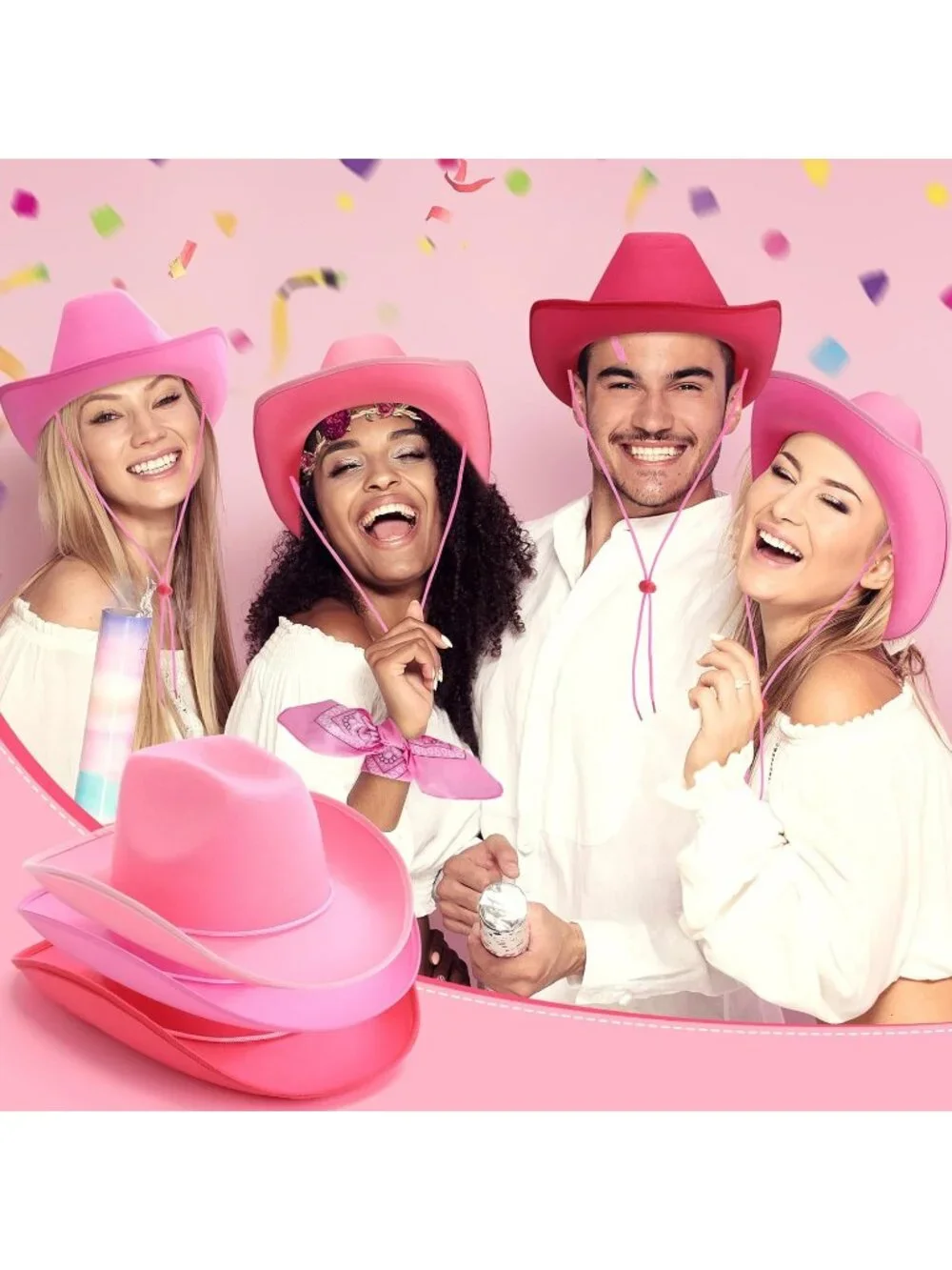 Men's Mixed Pink Bandanas Bulk Adjustable Felt Western Cowboy Cowgirl Hat 12 Pcs